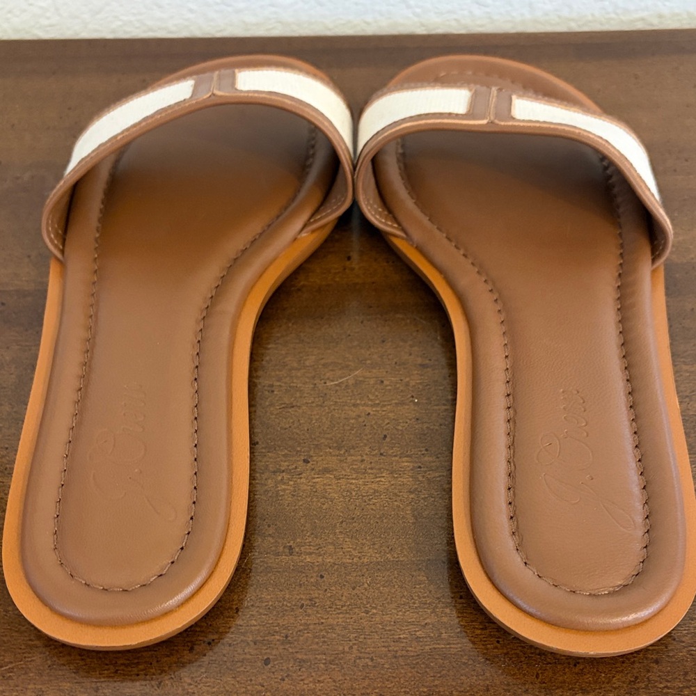 JCrew Elegant Slide sandals in Rich Oak canvas and leather 7.5 - Picture 5 of 9